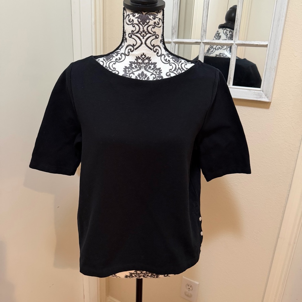 Lauren Ralph Lauren Black Short Sleeve Blouse Size L